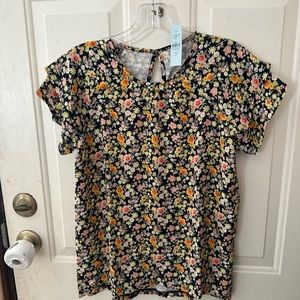 *FINAL* LOFT OUTLET DOUBLE FLUTTER SLEEVE FLORAL TOP: BLACK/FLORAL: NWT: XXSP